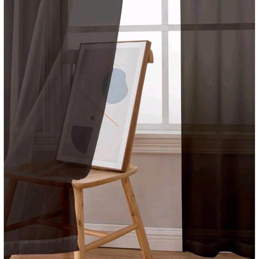 3 Simple Brand Jacquard‎ Sheer Curtains 40 x 84 Brown Chocolate Set of 3 New S2